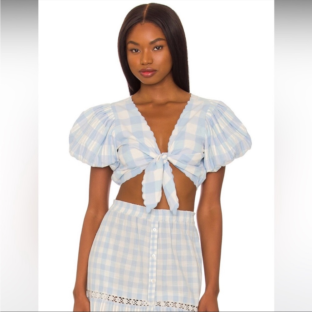 LoveShackFancy Hanover Crop Top in Blue Patriot